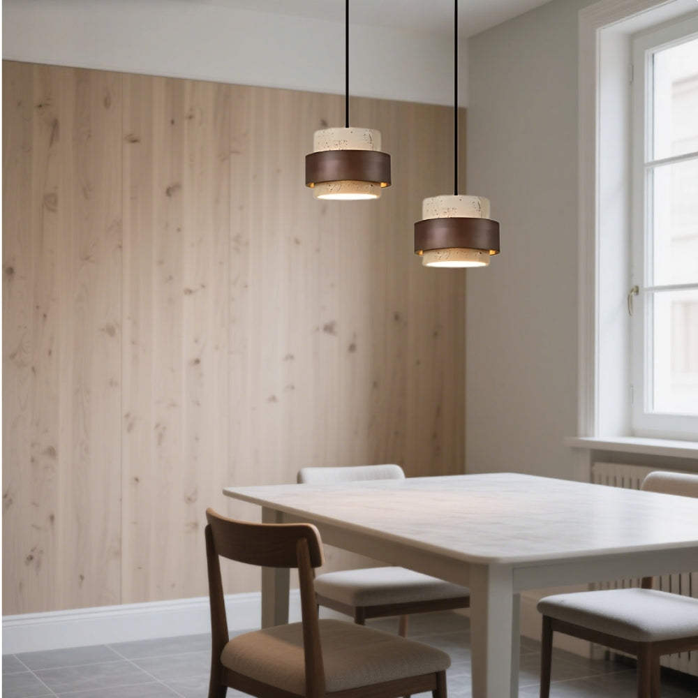 Modern Travertine Cylinder Pendant Light