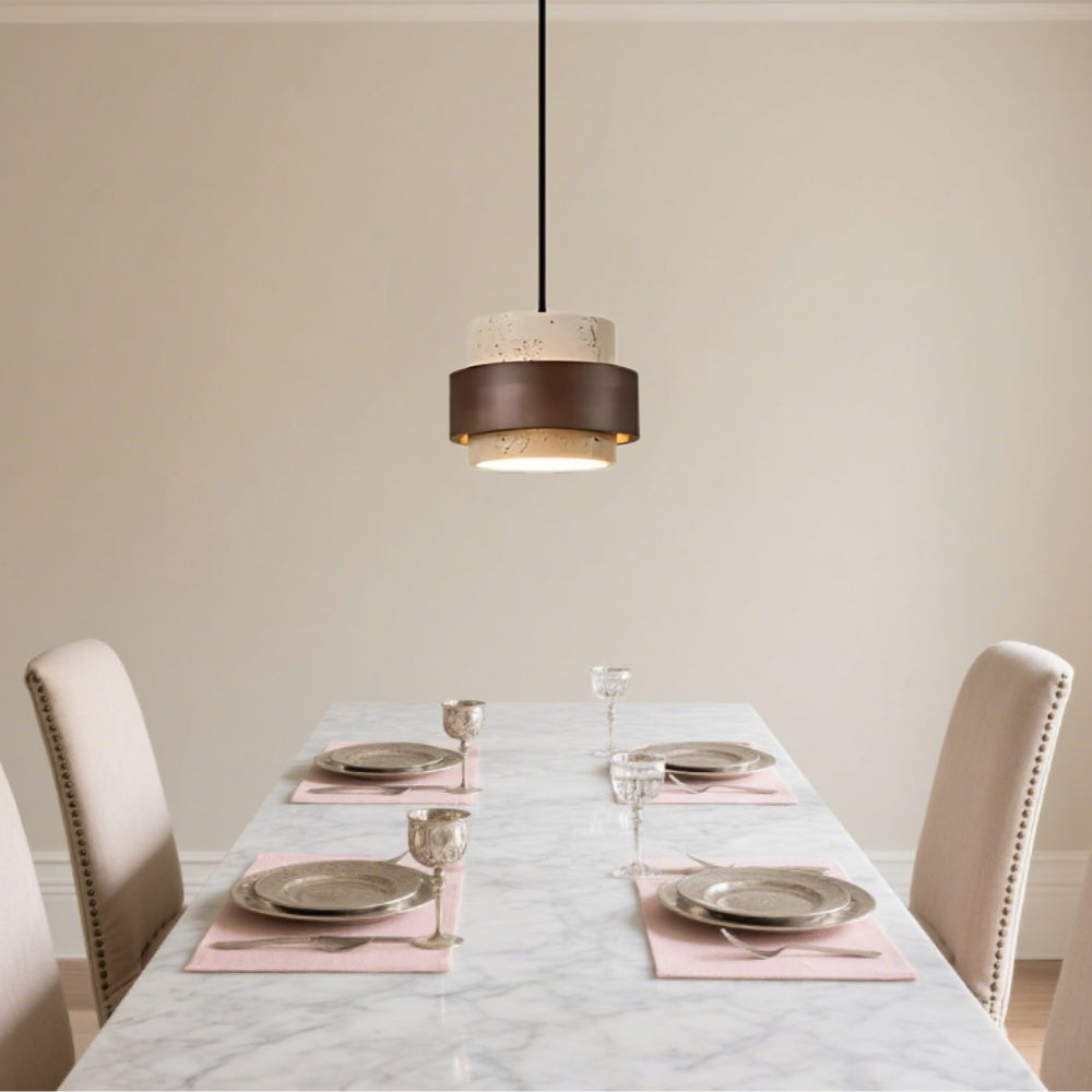 Modern Travertine Cylinder Pendant Light