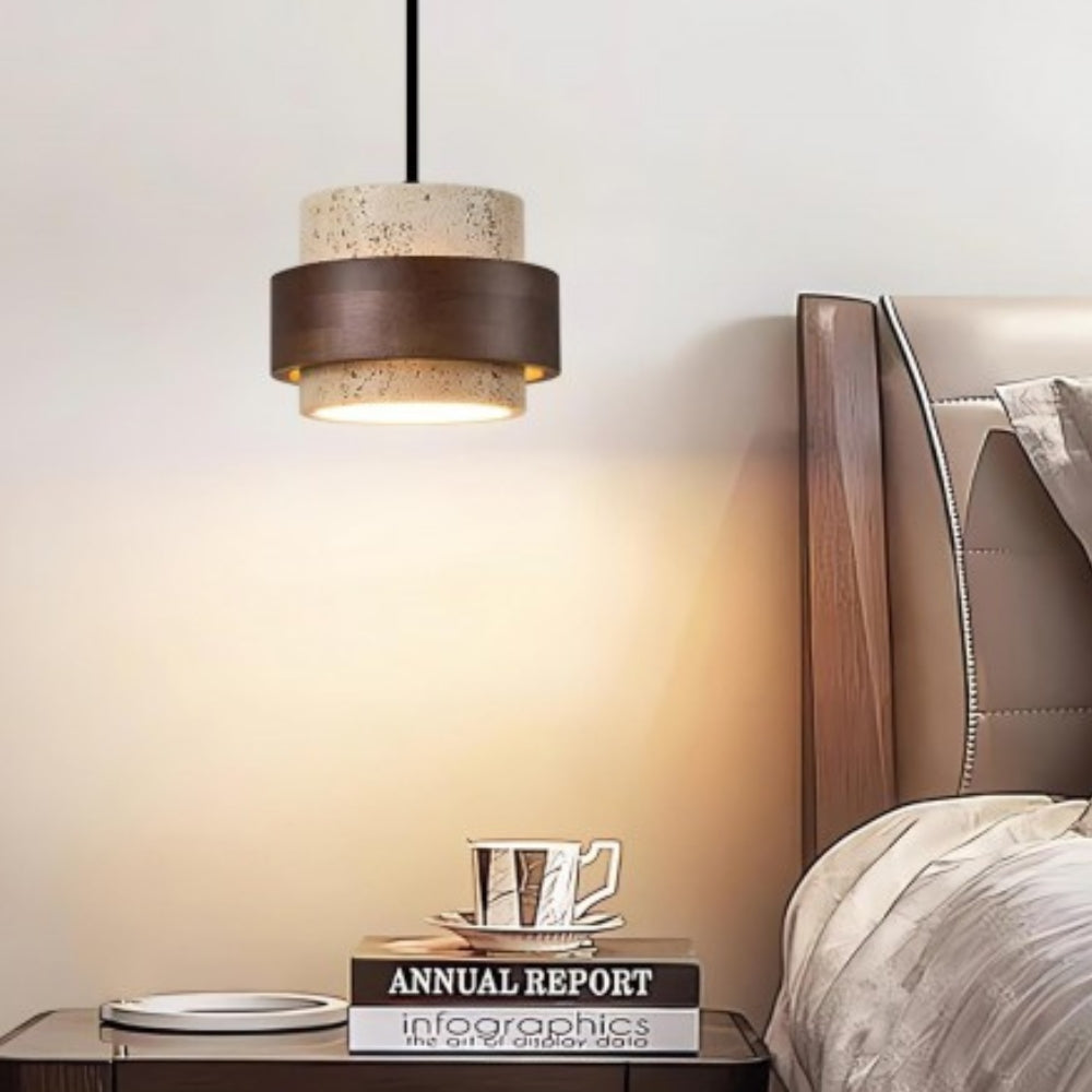 Modern Travertine Cylinder Pendant Light