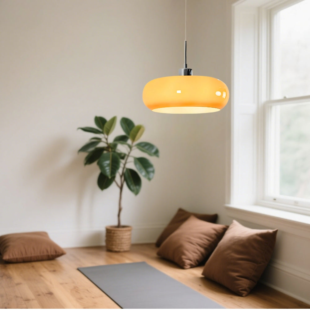 Vintage Bauhaus Orange Glass Pendant Light